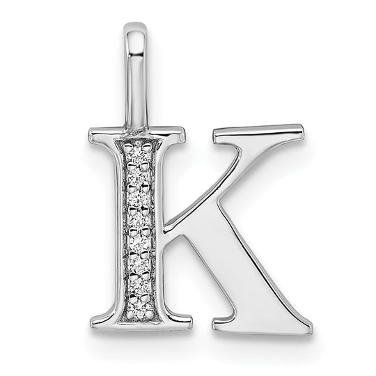 Initial Letter K Pendant with Diamonds in 14K White Gold