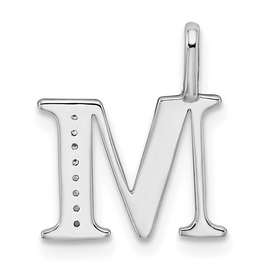 Colgante con Inicial en Forma de Letra M con Diamantes en Oro Blanco de 14k