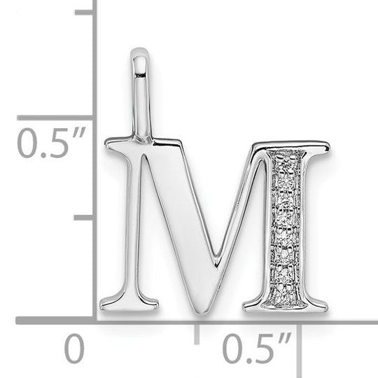 Colgante con Inicial en Forma de Letra M con Diamantes en Oro Blanco de 14k