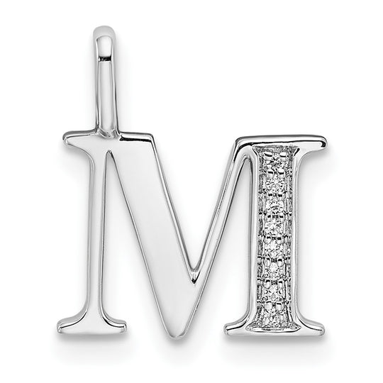 Colgante con Inicial en Forma de Letra M con Diamantes en Oro Blanco de 14k