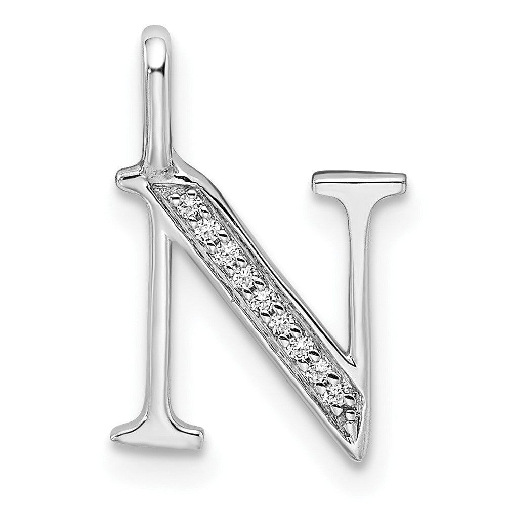 Dije con Letra “N” en Oro Blanco de 14K con Diamantes