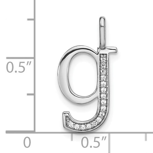 Dije de Inicial con Letra "g" en Minúscula con Diamante en Oro Blanco de 14k