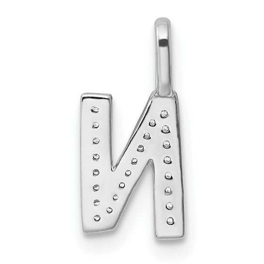 Dije con Inicial "N" Mayúscula en Oro Blanco de 14K con Diamantes