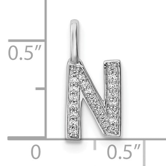 Dije con Inicial "N" Mayúscula en Oro Blanco de 14K con Diamantes