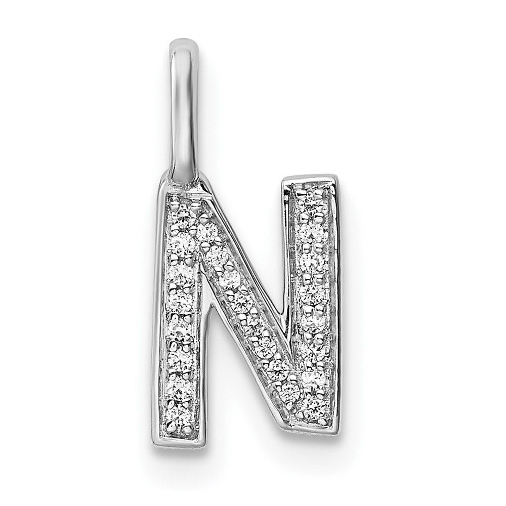 Dije con Inicial "N" Mayúscula en Oro Blanco de 14K con Diamantes