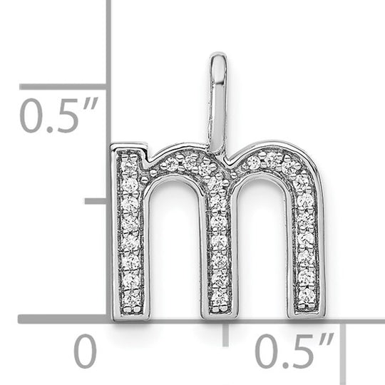 Colgante con Inicial “m” en Minúscula en Oro Blanco de 14K con Diamantes