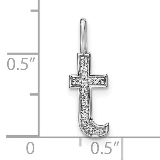 Colgante de Inicial "T" en Oro Blanco de 14k con Diamante
