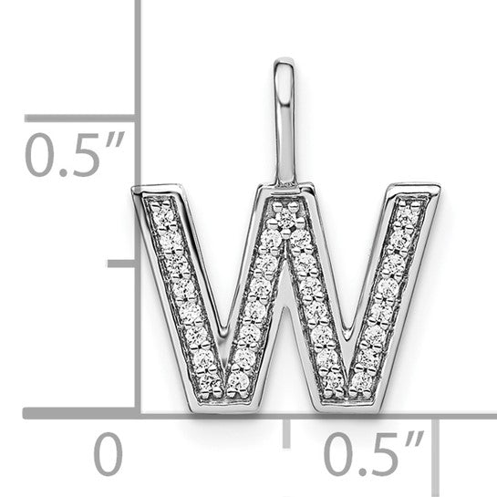 Diamond lowercase letter W initial pendant in 14K white gold 