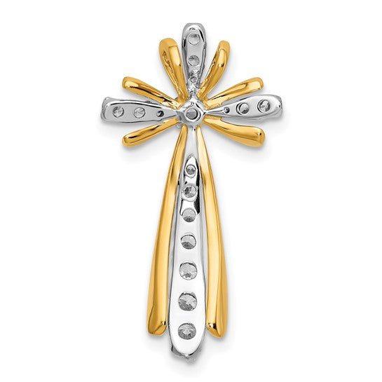 Cruz Pulida de Diamantes en Oro 14k Bicolor
