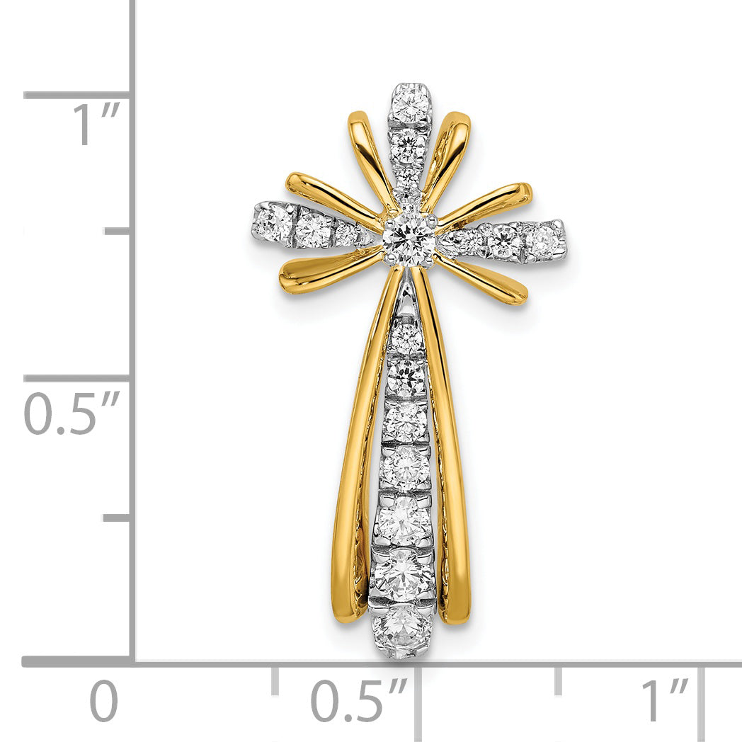 Cruz Pulida de Diamantes en Oro 14k Bicolor