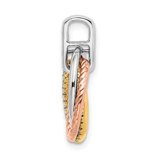 Tri-Color Double Oval Pendant with Diamonds in 14k Gold