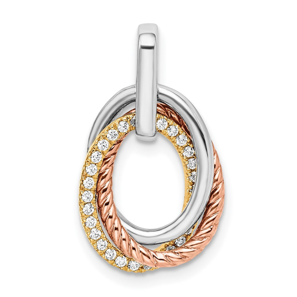 Tri-Color Double Oval Pendant with Diamonds in 14k Gold