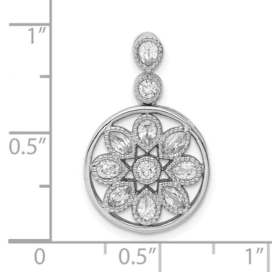 14k White Gold Floral Chain Slider with Diamonds