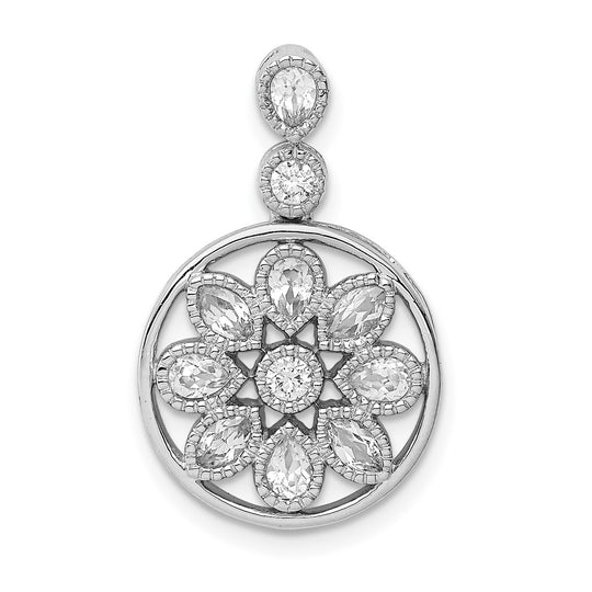 14k White Gold Floral Chain Slider with Diamonds