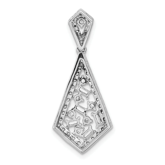 14k White Gold Polished Diamond Sliding Chain Necklace with Fancy Dangle Pendant