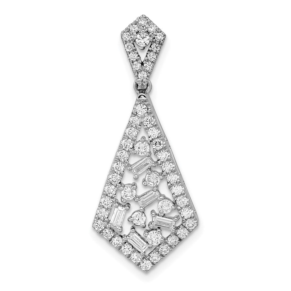 14k White Gold Polished Diamond Sliding Chain Necklace with Fancy Dangle Pendant