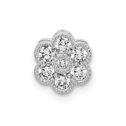 14k White Gold Floral Chain Slider with Diamonds
