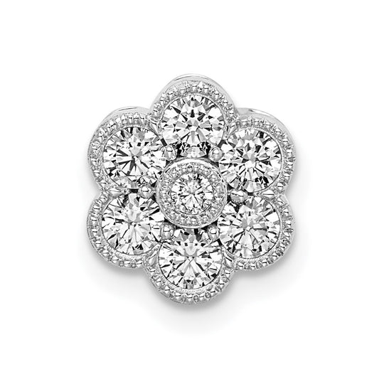 14k White Gold Floral Chain Slider with Diamonds