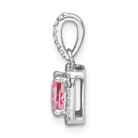 Cushion Pink Tourmaline and Diamond Pendant in 14k White Gold