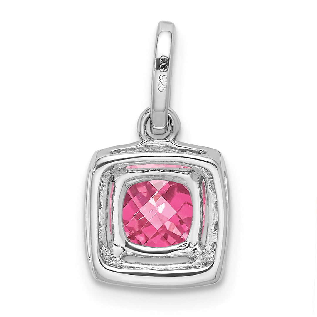 Cushion Pink Tourmaline and Diamond Pendant in 14k White Gold