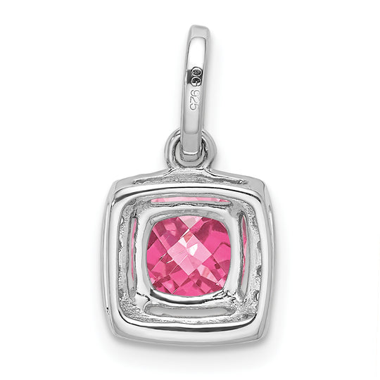 Cushion Pink Tourmaline and Diamond Pendant in 14k White Gold