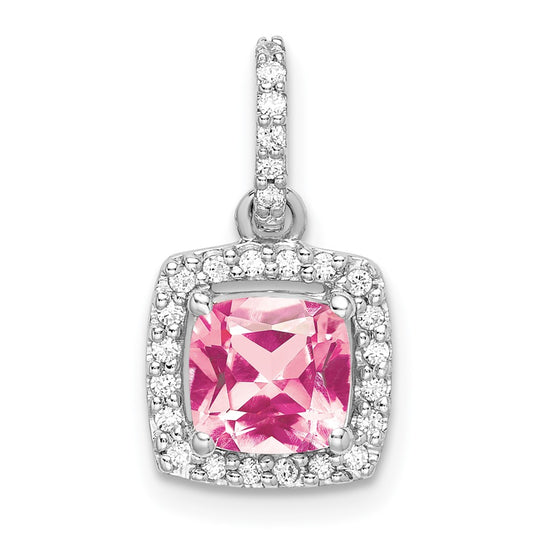 Cushion Pink Tourmaline and Diamond Pendant in 14k White Gold