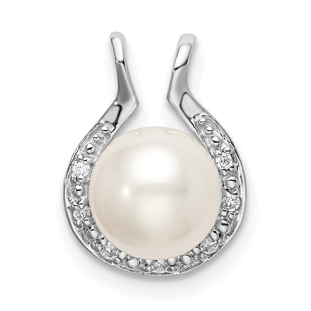 Freshwater Cultured Pearl and Diamond Chain Pendant in 14k White Gold