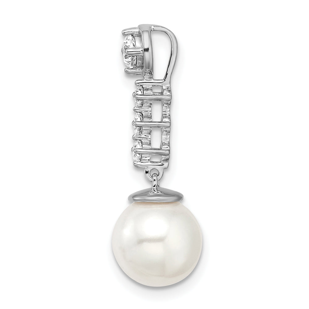 Freshwater Cultured Pearl and Diamond Chain Pendant in 14k White Gold