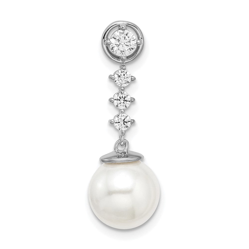 Freshwater Cultured Pearl and Diamond Chain Pendant in 14k White Gold