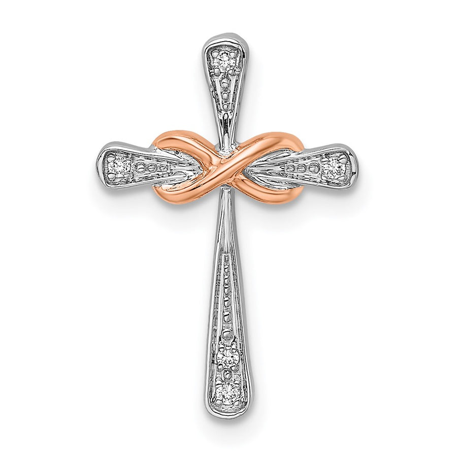 Colgante de Cadena con Cruz y Símbolo del Infinito en Oro Dos Tonos 14K con Diamantes