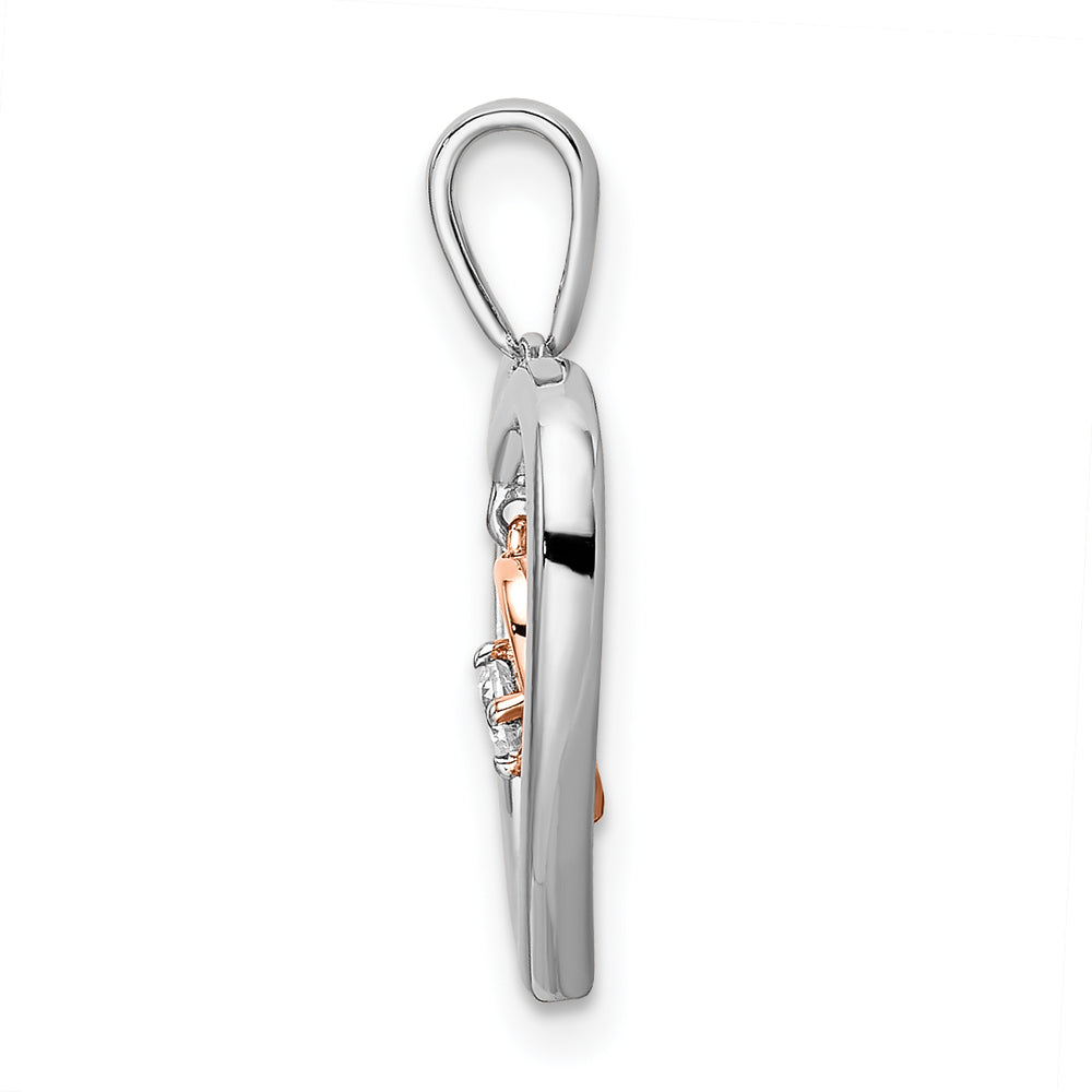 Double Heart Diamond Pendant in 14K White and Rose Gold