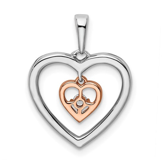 Double Heart Diamond Pendant in 14K White and Rose Gold