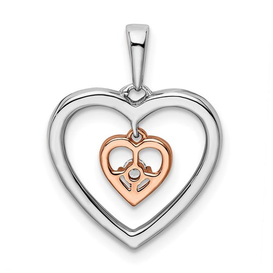 Double Heart Diamond Pendant in 14K White and Rose Gold