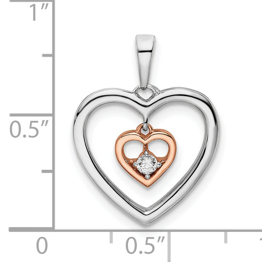 Double Heart Diamond Pendant in 14K White and Rose Gold