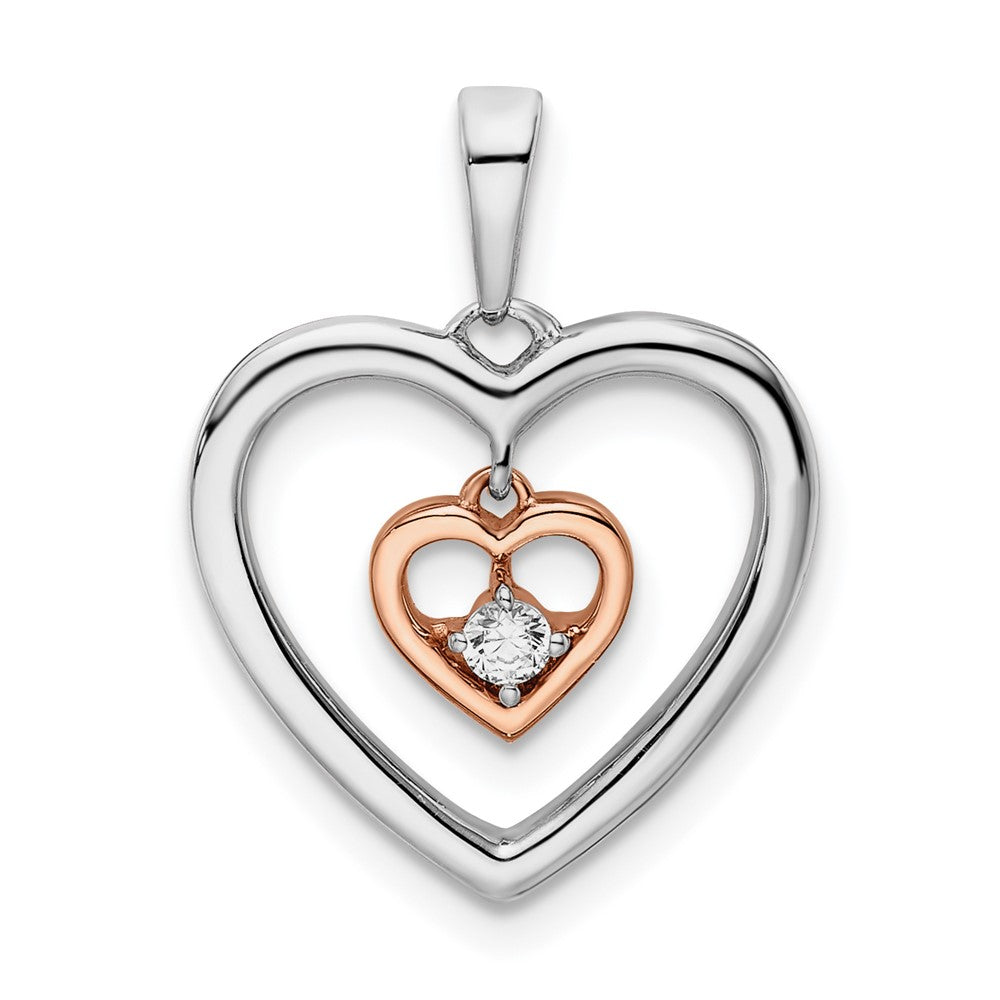 Double Heart Diamond Pendant in 14K White and Rose Gold