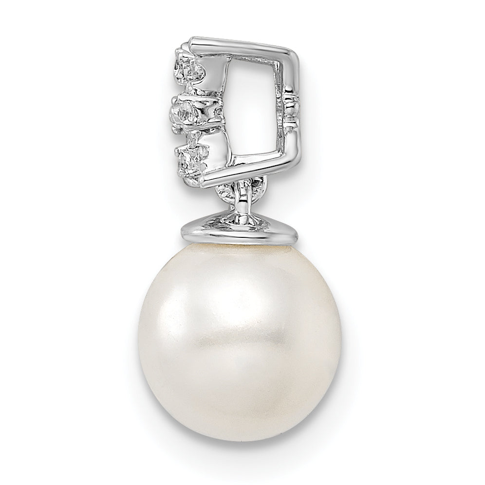Freshwater Cultured Pearl and Diamond Chain Pendant in 14k White Gold