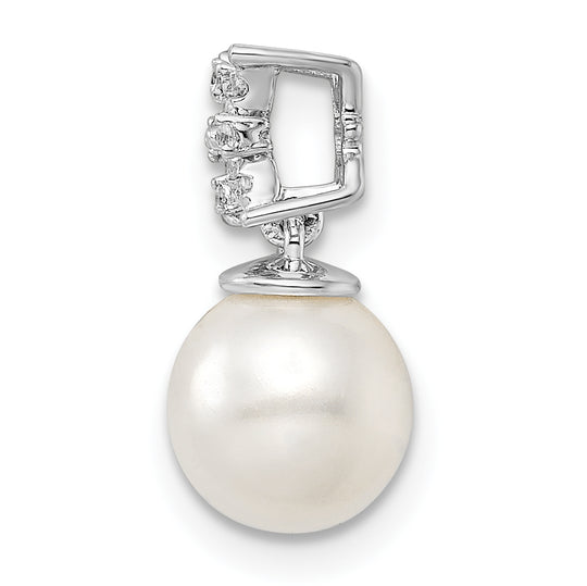 Freshwater Cultured Pearl and Diamond Chain Pendant in 14k White Gold
