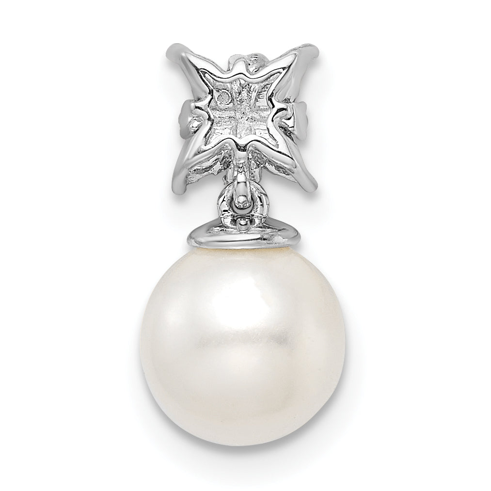 Freshwater Cultured Pearl and Diamond Chain Pendant in 14k White Gold