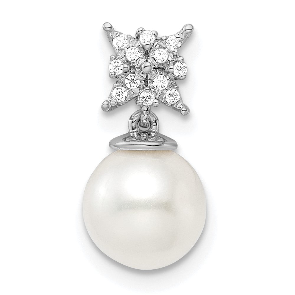Freshwater Cultured Pearl and Diamond Chain Pendant in 14k White Gold