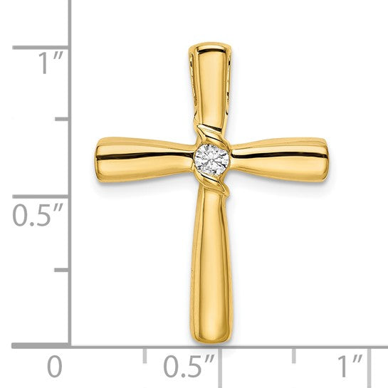 Deslizador de Cadena con Cruz de Diamante Pulido en Oro Amarillo 14K