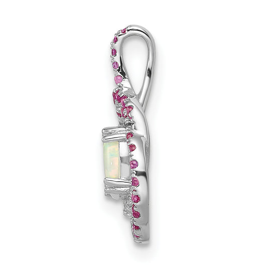 Pink Tourmaline/Opal and Diamond Chain Pendant in 14k White Gold