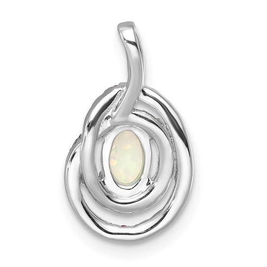 Pink Tourmaline/Opal and Diamond Chain Pendant in 14k White Gold