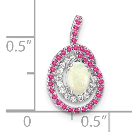 Pink Tourmaline/Opal and Diamond Chain Pendant in 14k White Gold