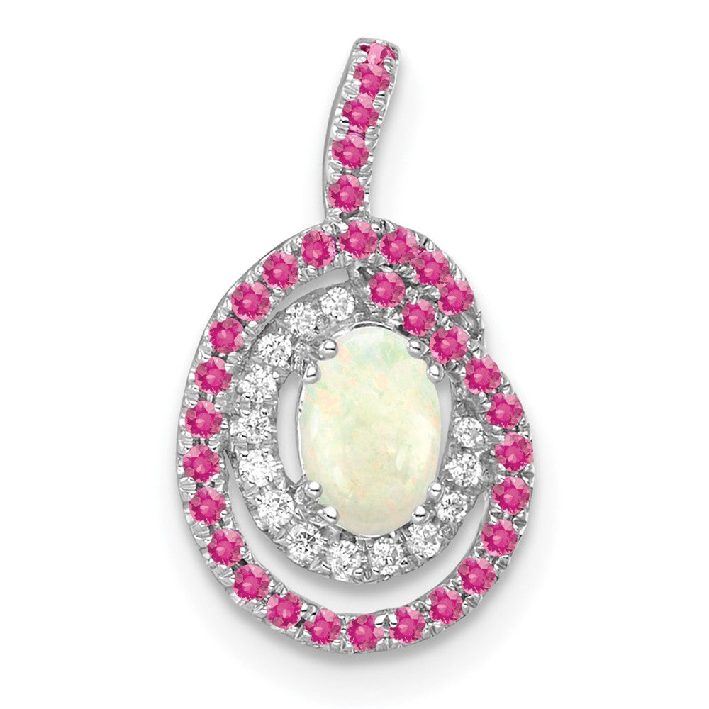 Pink Tourmaline/Opal and Diamond Chain Pendant in 14k White Gold