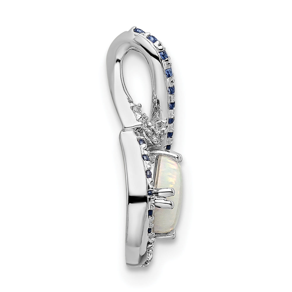 Blue Topaz/Opal and Diamond Chain Pendant in 14k White Gold