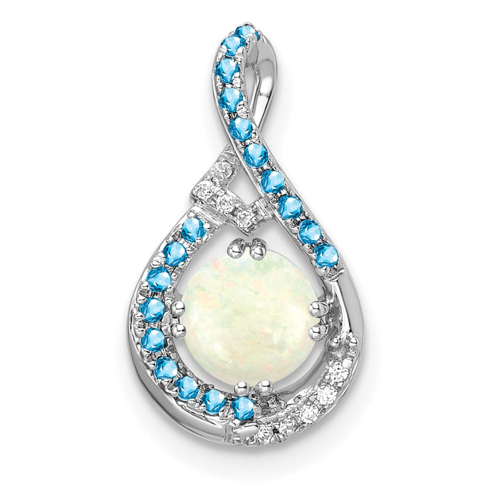 Blue Topaz/Opal and Diamond Chain Pendant in 14k White Gold