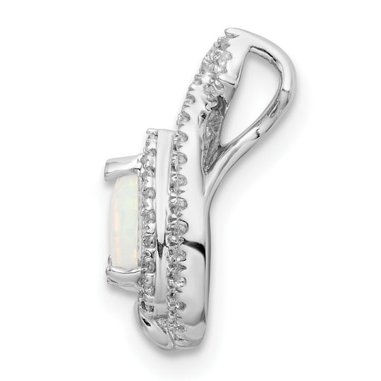 Pear Opal and Diamond Slider Pendant in Polished 14k White Gold