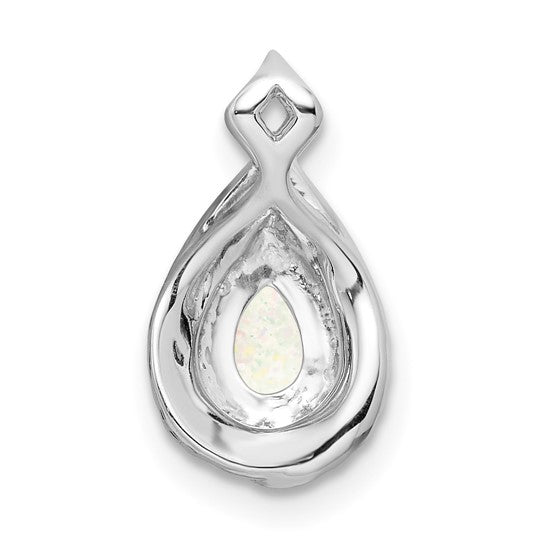 Pear Opal and Diamond Slider Pendant in Polished 14k White Gold
