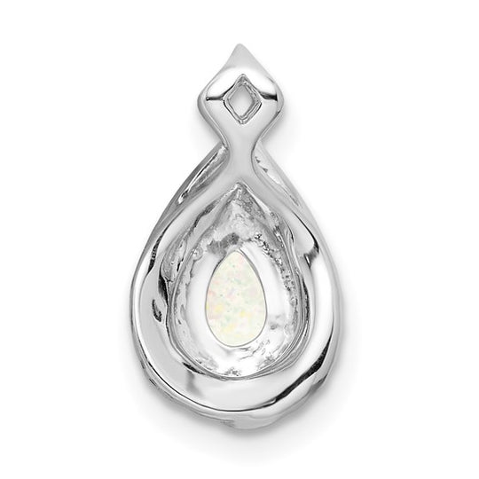 Pear Opal and Diamond Slider Pendant in Polished 14k White Gold