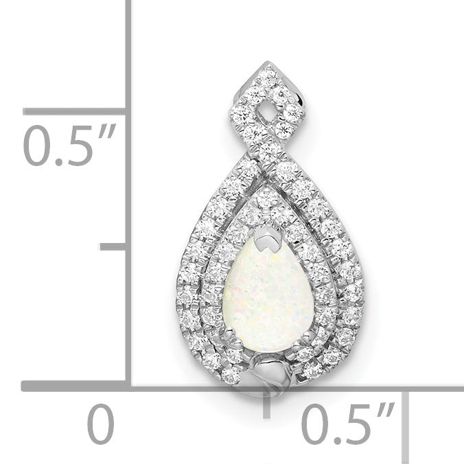 Pear Opal and Diamond Slider Pendant in Polished 14k White Gold